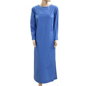 Frances Valentine Long Sleeve Maxi Dress Resort Cotton Solid Blue S NEW 281279